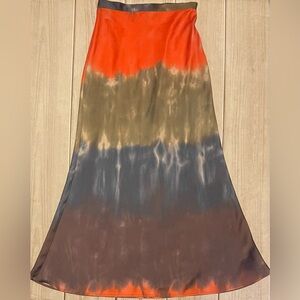 Urban Outfitters Size Small Tie Dye Color Gradient Satin Maxi Skirt  Side Zip